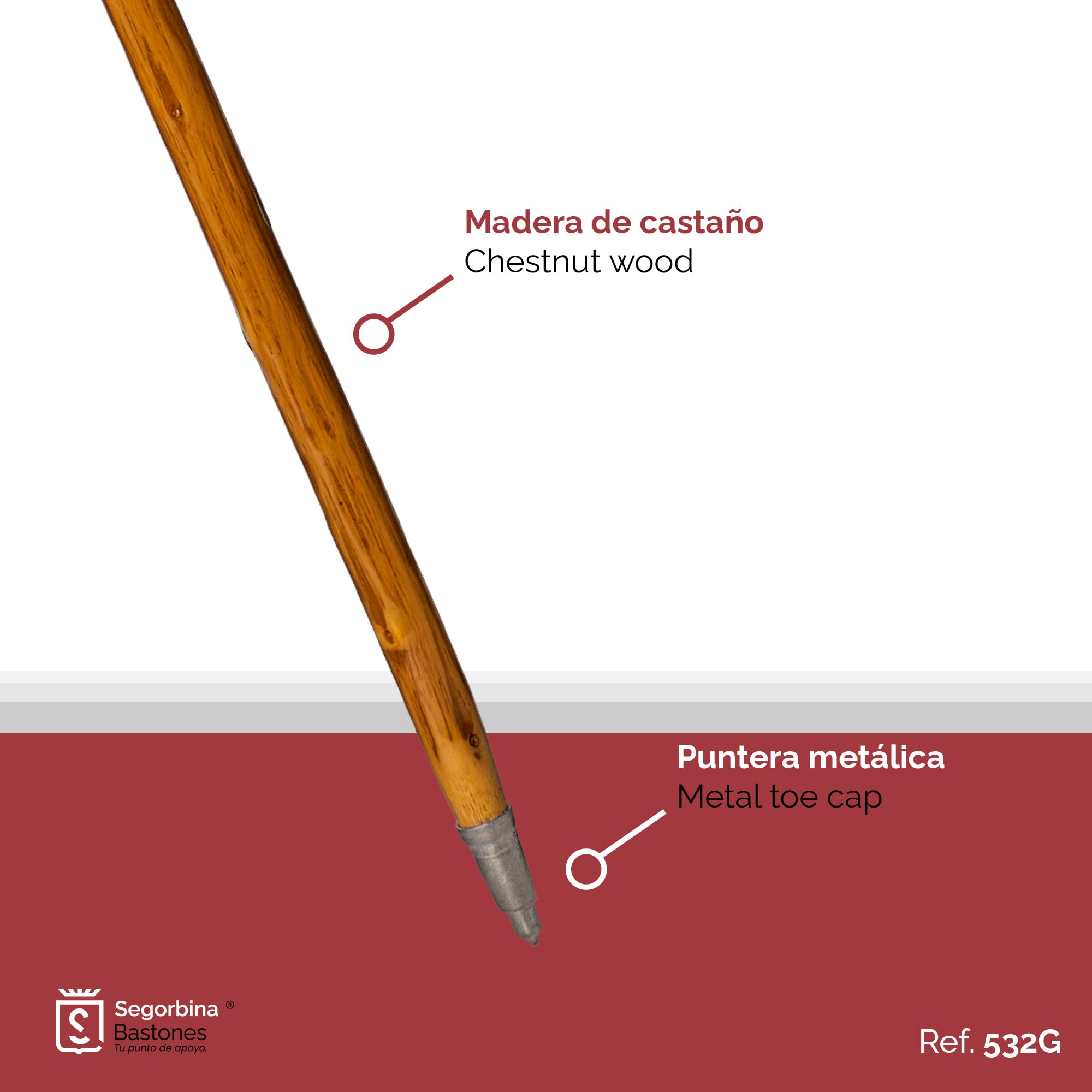 SB Bâton de randonnée Trekking en Bois de châtaignier Naturel 125cm avec Corde et Pointe en métal. Léger et Robuste, utilisez-Le sur Le Terrain Tout en respectant l'environnement.