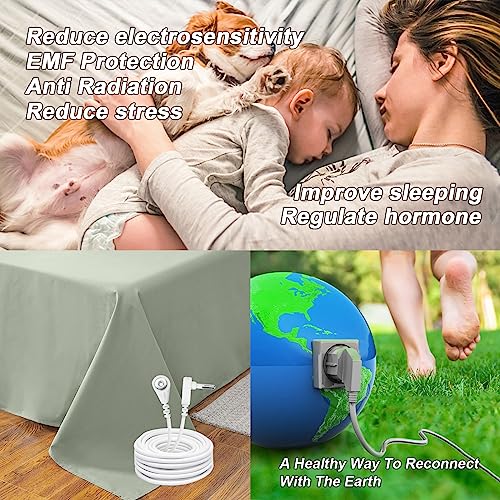 Grounding Flat Sheets for Earthing Queen Size Bed Grounding Kit in Silver Thread & Organic Cotton with 16.4 feet Grounding Cord for Better Sleep EMF Protection Clint Ober’s Conductive Mat?Queen?