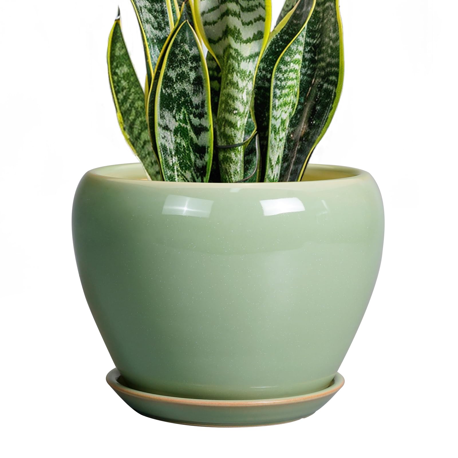 Ceramicfor 8 Inch Plant Pot - Ceramic Planter for Outdoor Plants Indoor Plant Pot with Drainage Hole and Saucer Mid-Century Round Planter Flower Pot