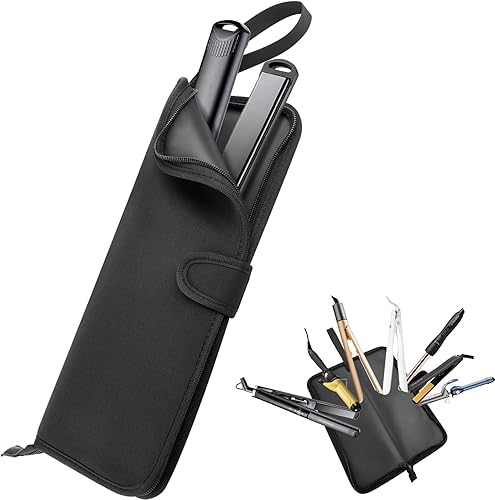 Funda de viaje de plancha plana, soporte de silicona resistente al calor, bolsa portátil para alisar el cabello, funda de neopreno para rizar,