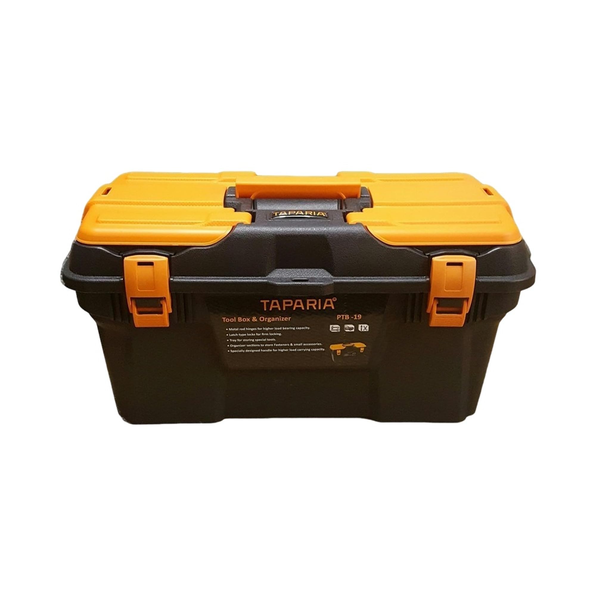 Taparia PTB Plastic Tool Box with Organizer (Black and Orange)