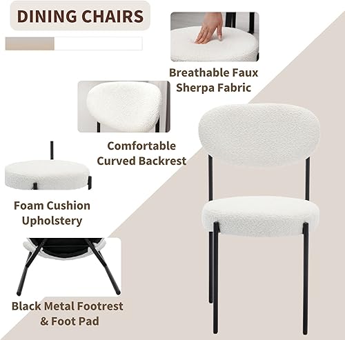 Miniatura 3 de Mid Century Modern Boucle - Juego de 2 sillas de comedor tapizadas de sherpa sintético con respaldo abierto, sillas de comedor contemporáneas sin