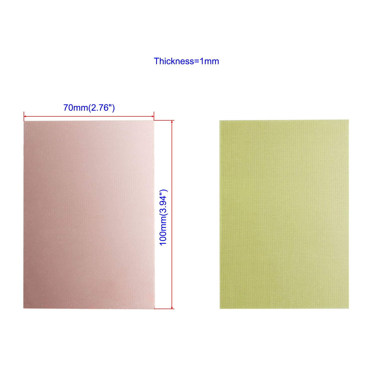 Aoje-Link Single Side Copper Clad PCB Laminate Circuit Board, FR-4 Glass Fiber, 100 x 70 x 1mm, 10pcs, Red copper - Image 2