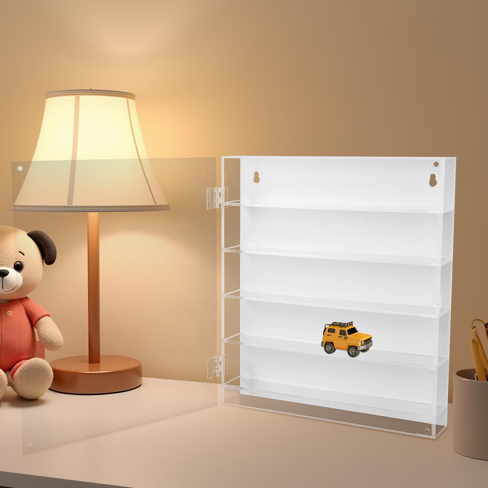 TOYANDONA Espositore Modellini Auto in Acrilico Trasparente 5 Strati e Scomparti Individuali, Vetrinetta da Parete per Modellismo e Collezioni di Macchinine
