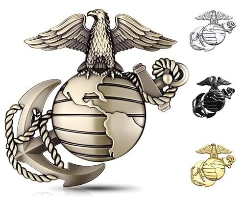 USMC 250th Anniversary Metal Car Emblem – Marine Corps Pride Zinc Alloy Auto Sticker,3D Shape Car Decals with Eagle, Enamel American Flag, 3M Adhesive,Veterans and Military Supporters (Bronze)