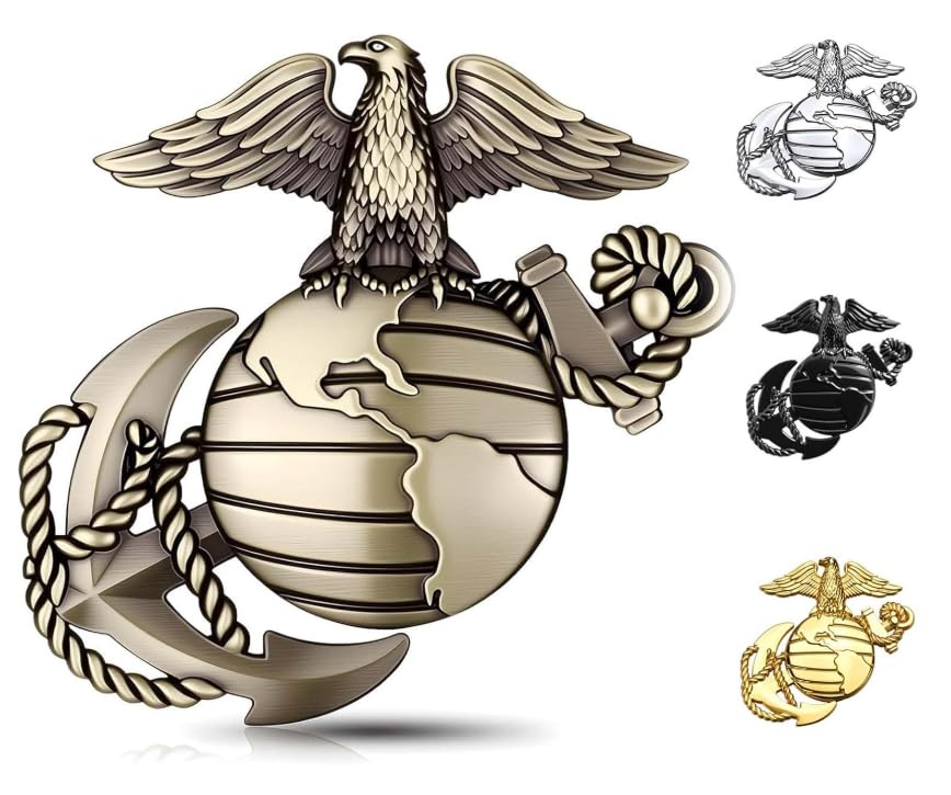 Metal Car Emblem Marine Corps Metal Auto Sticker 3D Shape Car Decals with Eagle 3.3x3.1 3M Adhesive Veterans and Military Supporters Cars Trucks (Bronze)