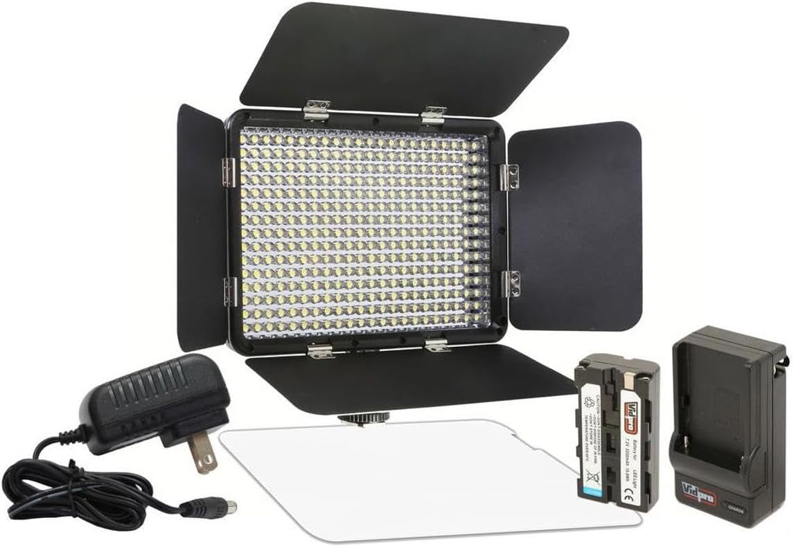 Vidpro LED-330X Photo and Video Light Kit - On Camera Panel LED Light - Adjustable and Dimmable 3200K-5600K Variable Color Light Fits Cameras w/Hot Shoe Includes Rechargeable Battery Diffuser