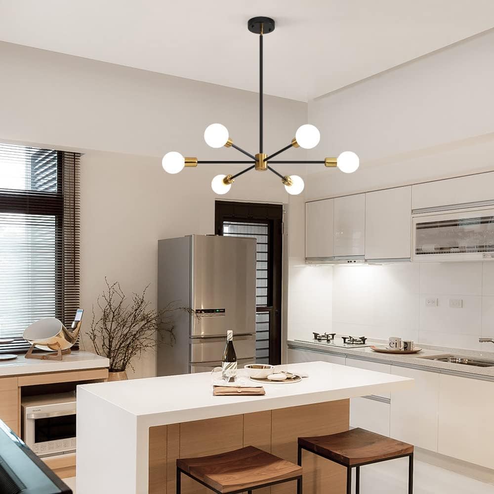🔥 Hot Deals Sputnik Chandeliers Mid Century Black and Gold Light Fixture 6 Light Modern Ceiling Light for Living Room,Kitchen,Bedroom,Dining Room
