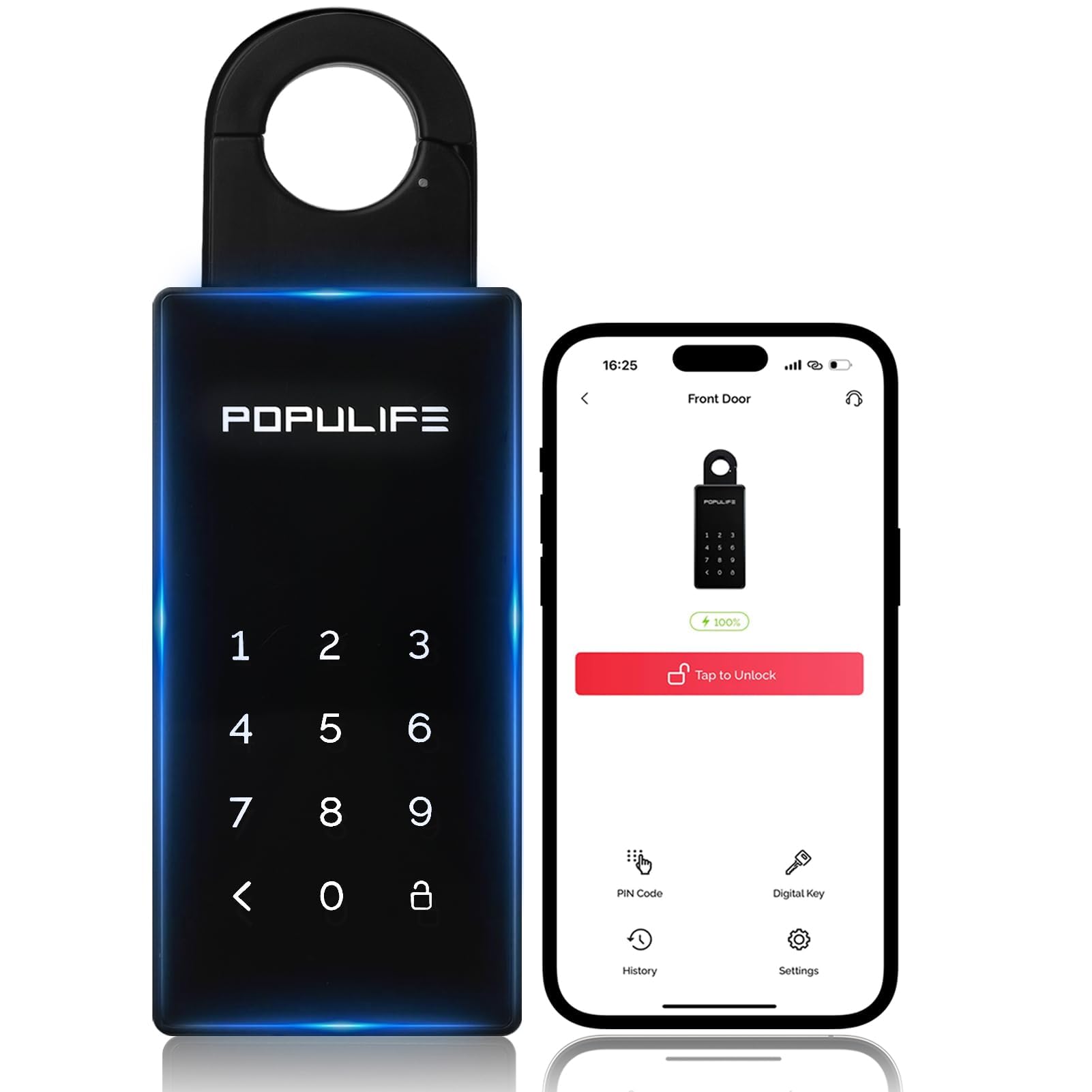【Versión Actualizada 2025】Populife Smart Caja llaves, Electrónica Bluetooth Caja Llaves con Codigo, Caja Seguridad Llaves Inalámbrica para Hogar, Oficina & Alquileres de Propiedades