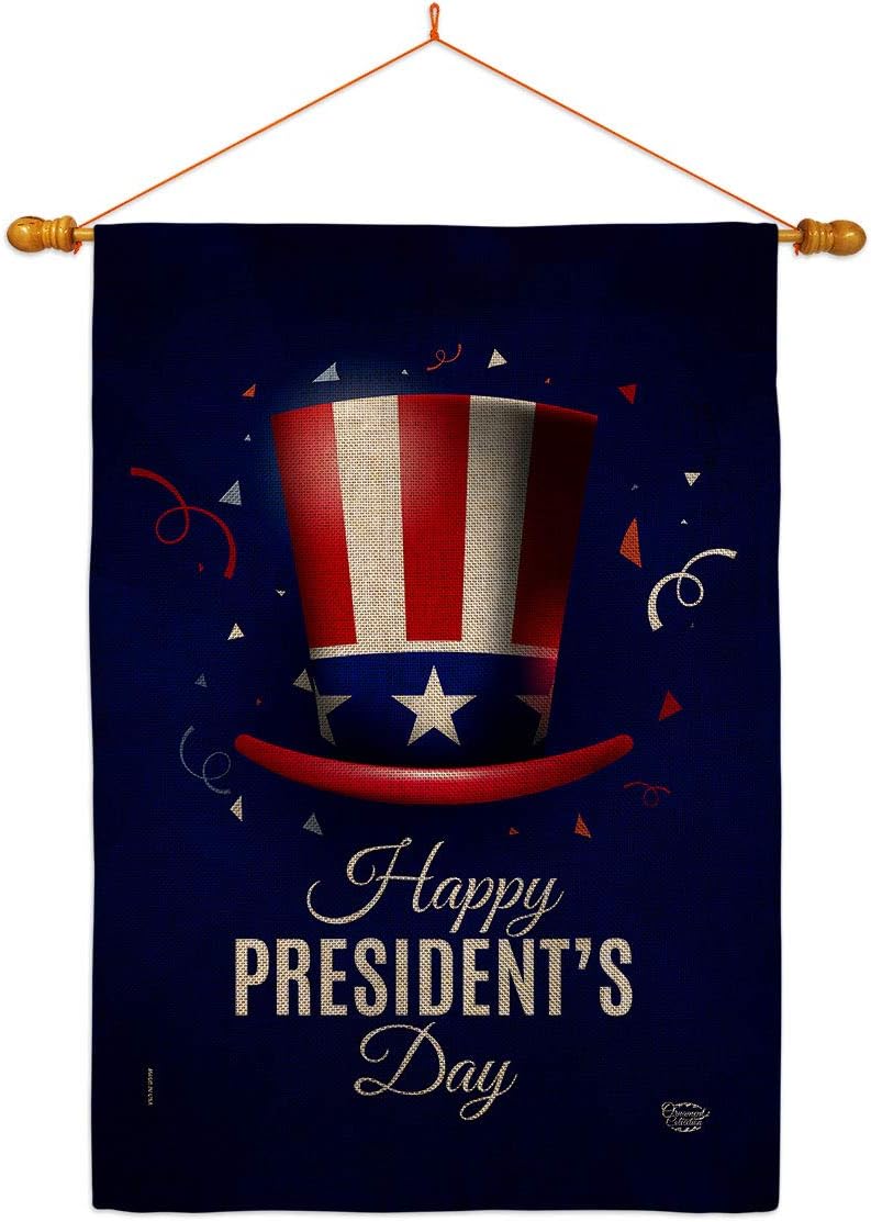 Happy Presidents Day House Flag Americana Star and Stripes Patriotism Independence Memorial United State American Small Decorative Gift Yard Banner Double-Sided Made In USA 28 X 40