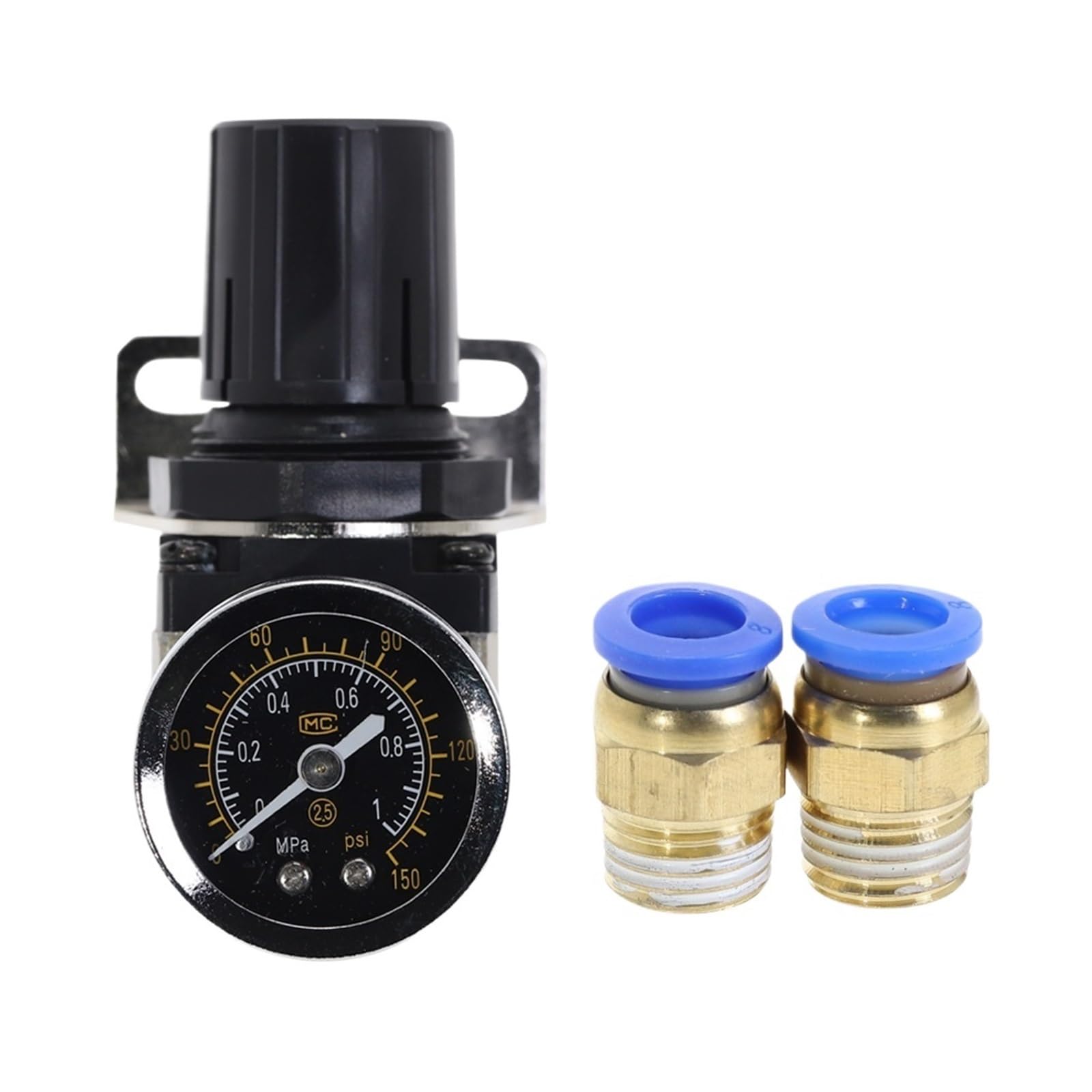 AR2000-02 Pneumatic Gases Pressure Regulator G1/4'' with Pressure Gauge Port - Adjustable 0.5-9.0kgf/cm2, 1pcs(AR2000-02 PC8-02)