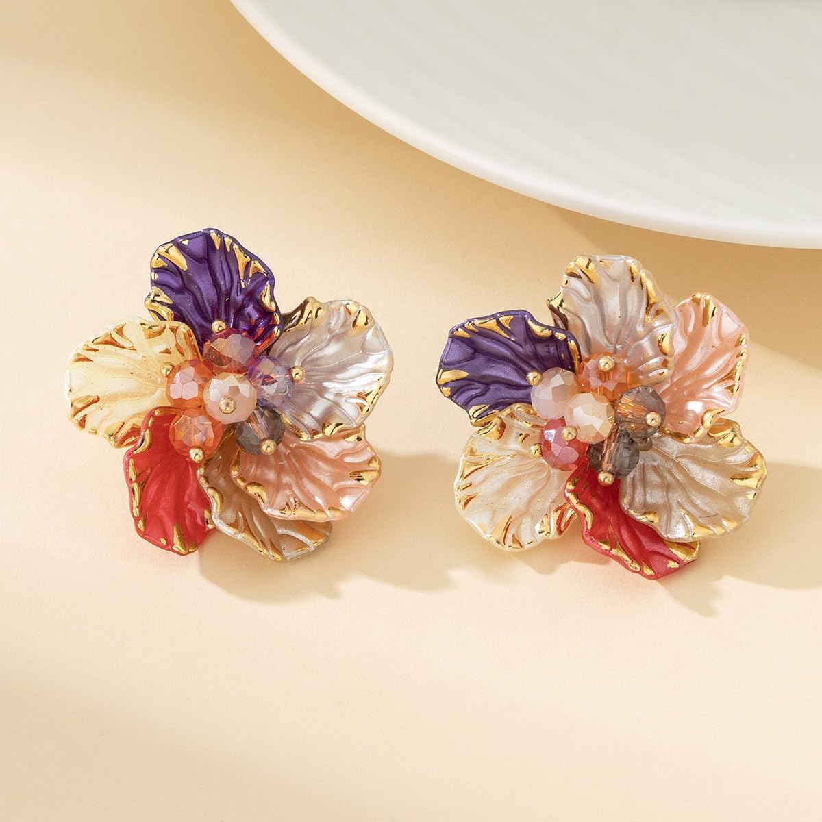 Flower Earrings for Women Elegant Camellia Flower Stud Earrings Vintage Crystal Flower Bud Earrings Bohemian Style Flower Stud Earrings Hypoallergenic Statement Earrings Boho Hawaiian Beach Charm Jewelry - Image 3