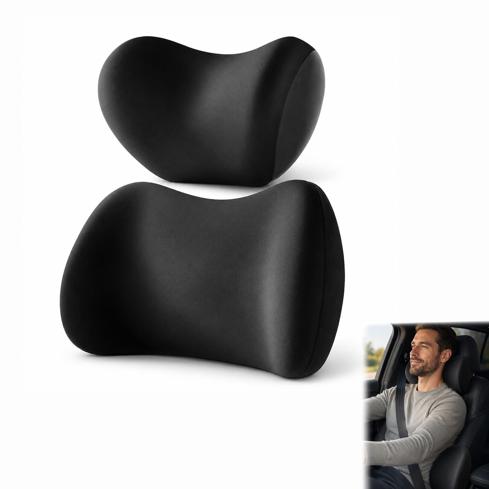 Car Lumbar Support and Neck Pillow Set, Soft Memory Foam Car Headrest