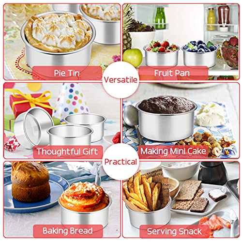 Teamfar 4 Inch Cake Pan Set, 4 Pcs Round Cake Baking Pan Stainless Steel, Mini Cake Pans With Silicone Spatula & Silicone Brush & Measuring Spoons & Egg Separator, Healthy & Easy Clean #TOP4