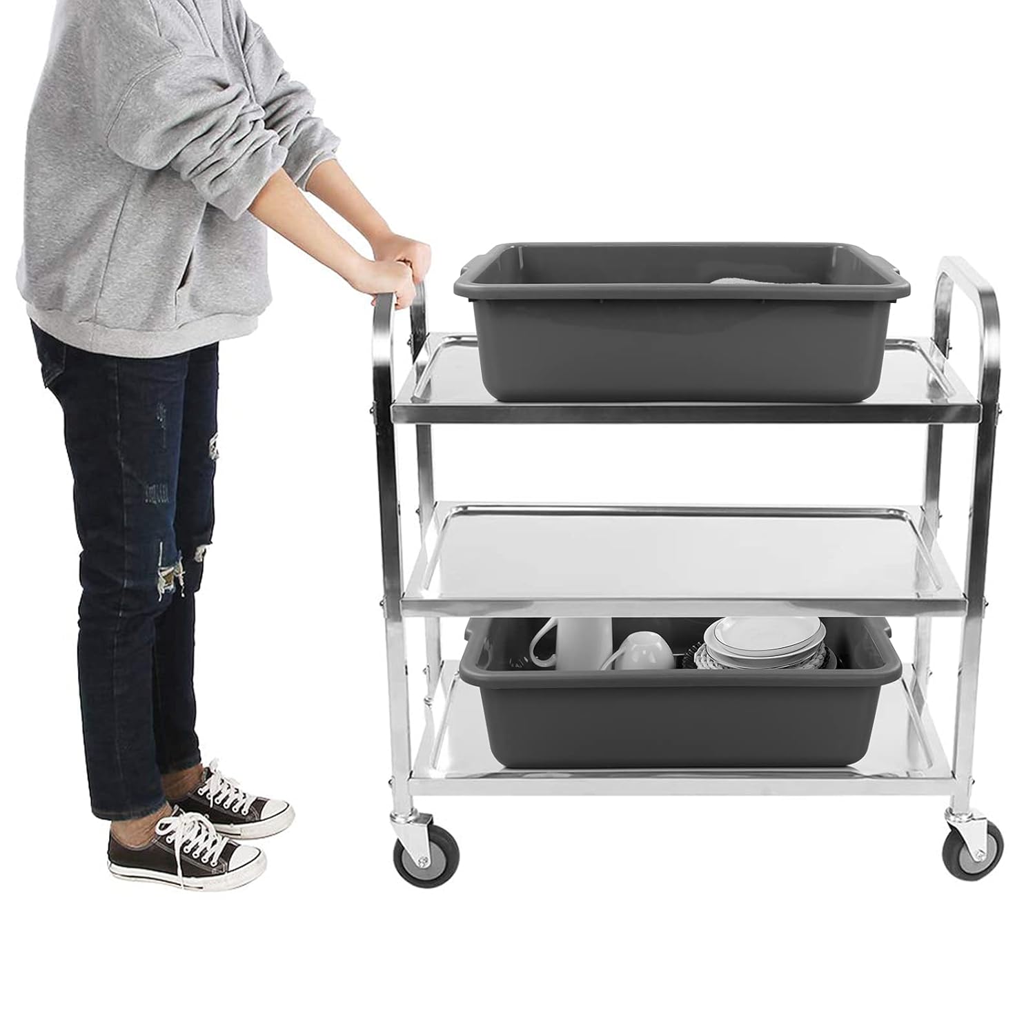 4-Pack 22 L Plastic Utility Bus Tub, Commercial Wash Tub Bus Box, Gray