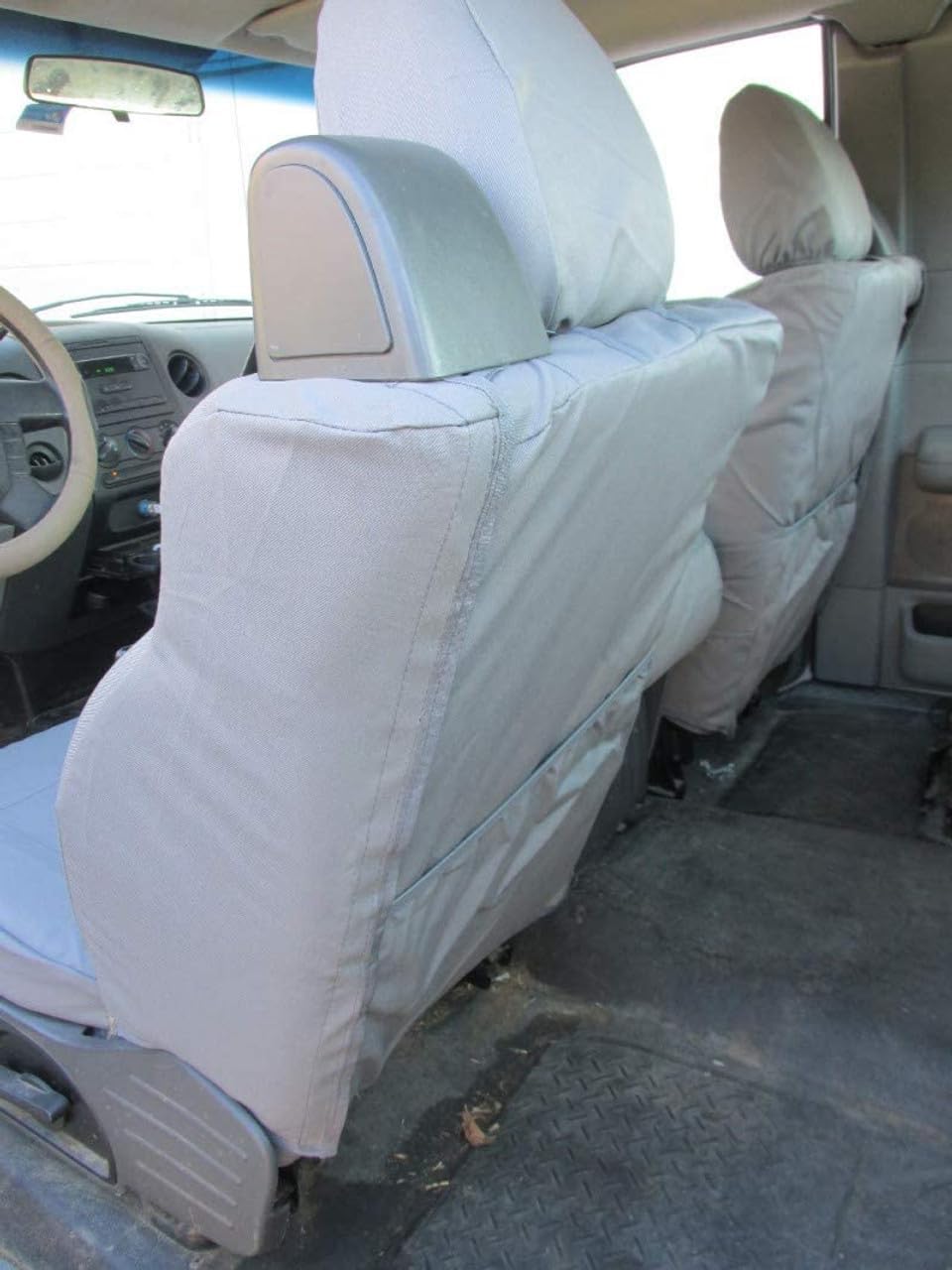 Durafit Seat Covers Made to fit 2004-2008 F150 XL or Standard Cab Front 40/20/40 Split Bench with Integrated Seatbelts and Solid Center Armrest Seat Covers in Dark Gray Twill