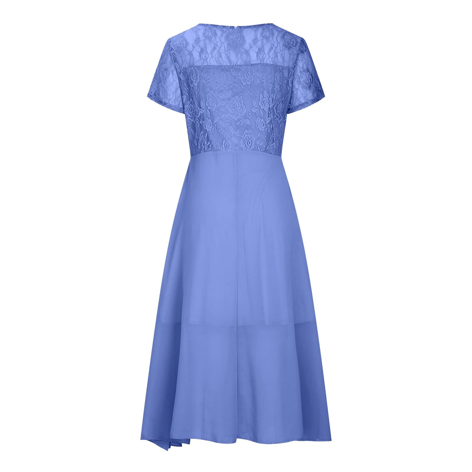 Kleid Hochzeitsgast Damen Midi Chiffon Abendkleider Elegant Für Hochzeit Gast Festliche Kleider Sommer A Linie Leicht Brautjungfernkleider Spitze Chiffonkleid mit Ärmel Abschlusskleid