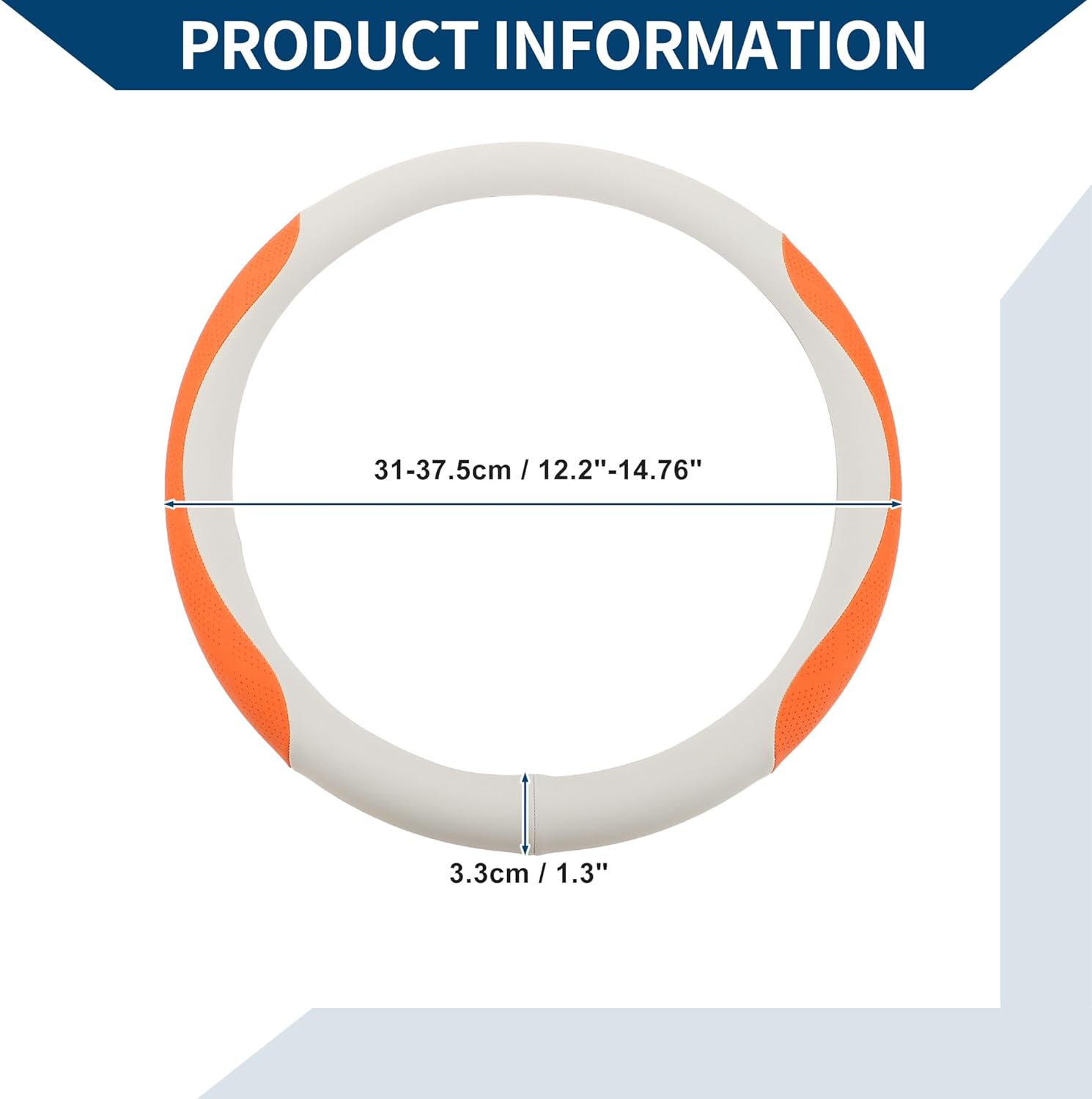 Steering Wheel Cover/Front Steering Wheel Accessories for Car Vehicle/Durable Round Shape Leather / 1 Pcs Beige Gray Orange