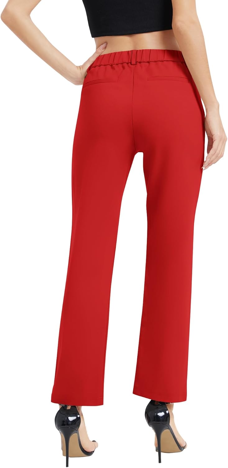 EXCHIC Women's Elastic Waisted Pants Business Work Casual Straight Leg Slacks with Pockets - Image 6