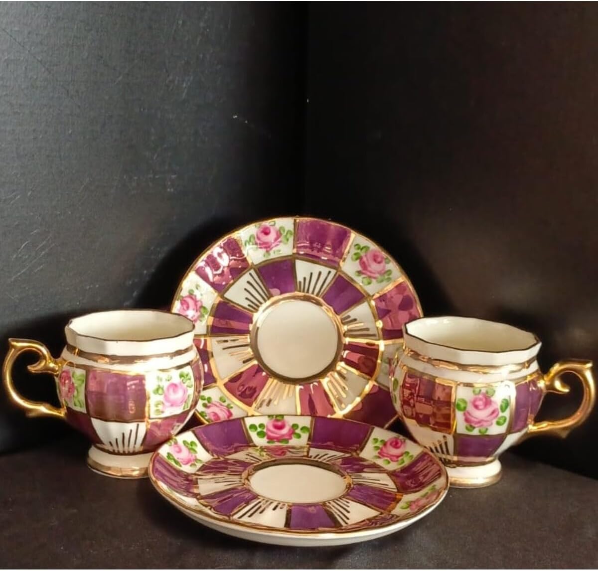 SODEF Coffee Cup Set Porcelain Hand Decorated 2-Piece 85ml Modern Design for Home, Office, Parties - Multicolor Accents - Multicolor, One Size