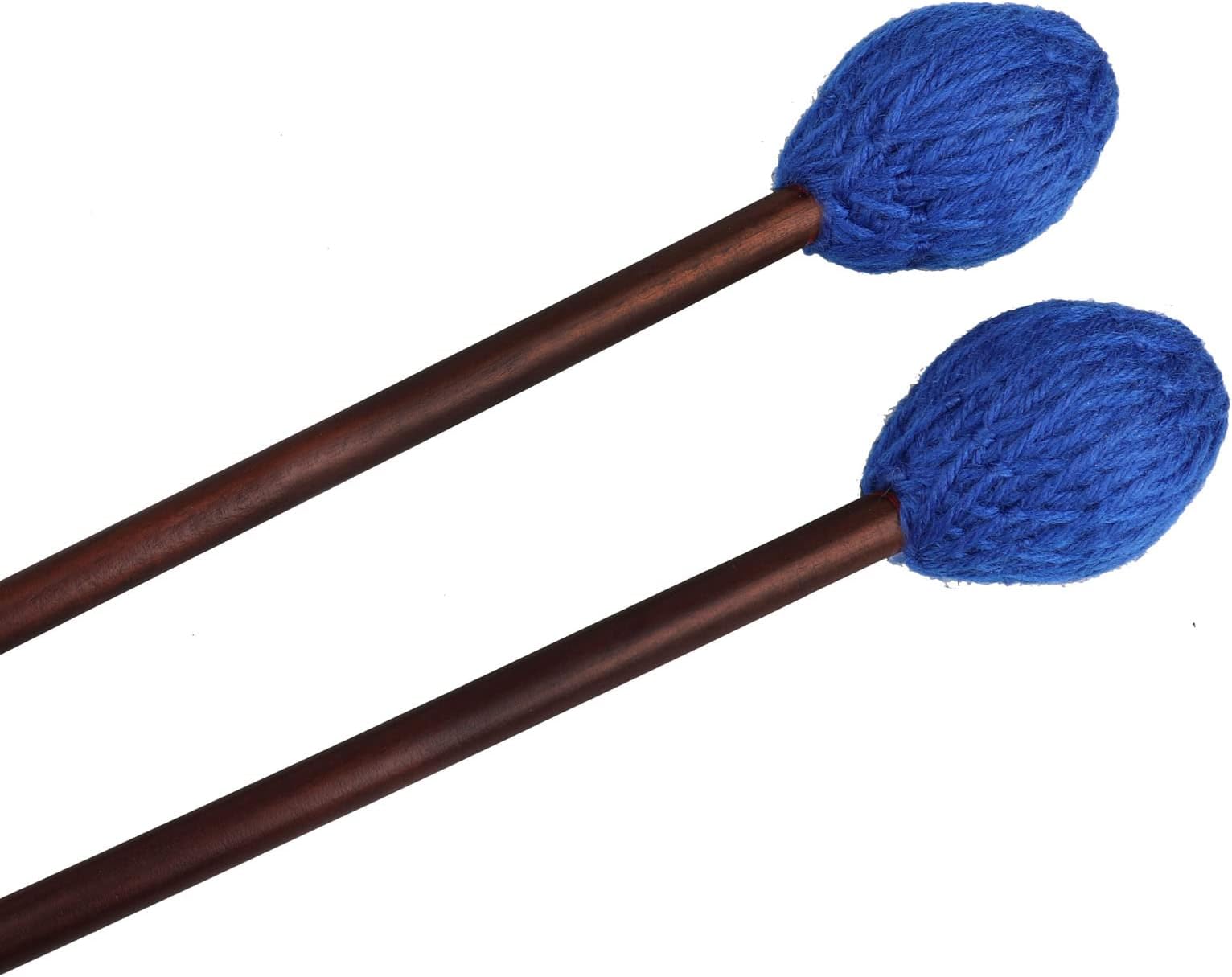 Marimba Mallets Wood Handle Yarn Head with Maple Handle, Bass Percussion instruments Sticks (Soft Yarn Head, Blue)