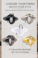 Vista 2 de Luz empotrada LED de 3 pulgadas - 7W de cardán sin lata de bronce cepillado al óleo Intertek Lighting, luminaria de globo ocular regulable, foco