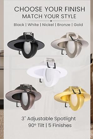 3 inch LED Recessed Light - 7W Gimbal Canless Oil-Rubbed Bronze Soffit Intertek Lighting,Dimmable Eyeball Fixture,360° Adjustable Ceiling Spotlight for Bedroom, Wall Art, Accent Lighting 6Pack BZ