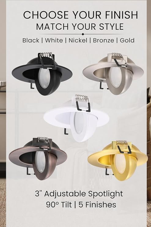 3 inch LED Recessed Light - 7W Gimbal Canless Oil-Rubbed Bronze Soffit Intertek Lighting,Dimmable Eyeball Fixture,360° Adjustable Ceiling Spotlight for Bedroom, Wall Art, Accent Lighting 6Pack BZ