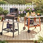 Feasto Outdoor Grill Table, Rolling Pizza Oven Stand, 31" x 19", Black - Image 2