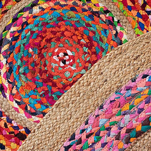 Image of Jute Braided Natural Rug Hand Woven & Reversible for Living Room Kitchen Entryway Rug, Jute Burlap Braided Rag Rug, Farmhouse Rag Rug, Rustic Rug (singlewhite, 210cm)
