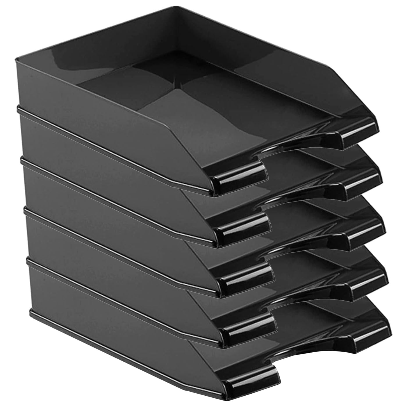Tradineur - Pack de 5 bandejas de Oficina Modelo Apilable - Fabricado en Plástico - Organizador Documentos Formato A4 - Fabricado en España - 6,5 x 25,5 x 35 cm - Color Negro