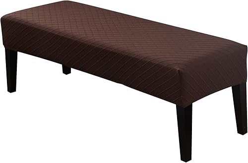 Miniatura 8 de SearchI Funda elástica para banco de comedor, lavable y duradera, fundas de asiento rectangulares para comedor, sala de estar, cocina (rejilla beige)