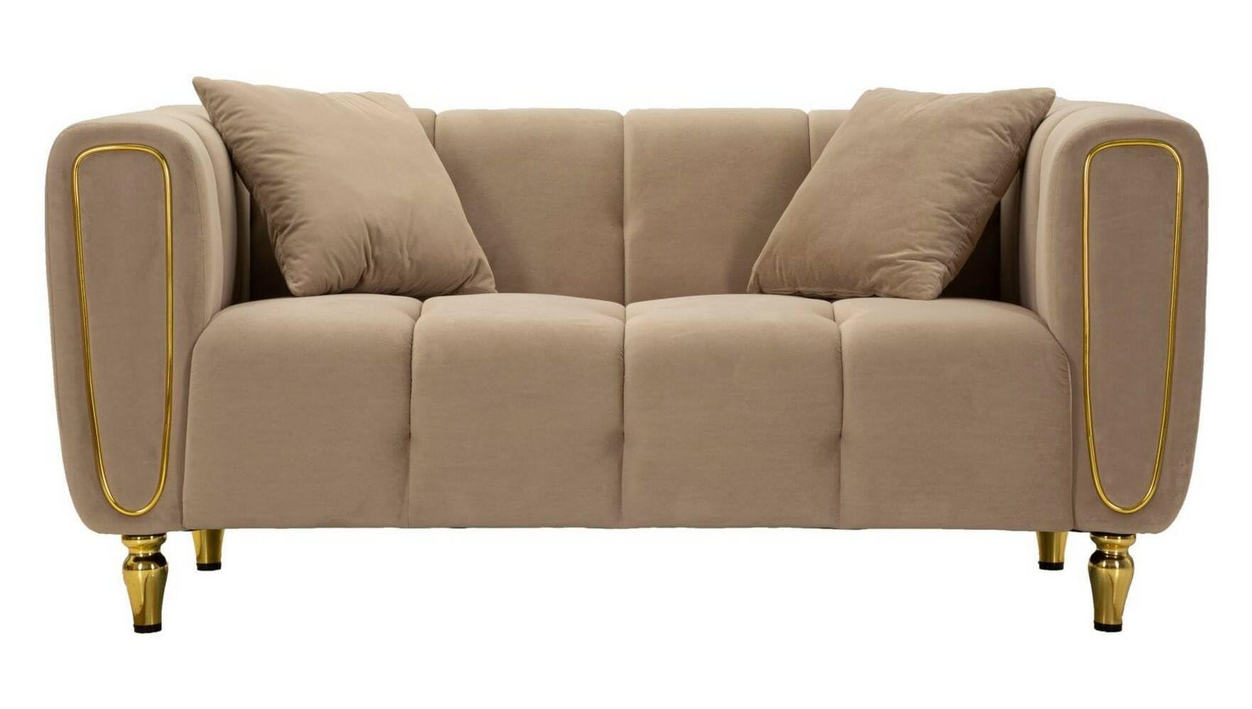 Dmora - Divano fisso 2 posti Japura, Sofà dritto, Divanetto per salotto, Poltrona matrimoniale, 81 x 155 h71 cm, Grigio e Oro