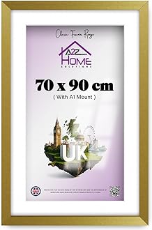 Wall Photo Frame Gold 70x90 cm Frame With 80x60 cm Mount Picture Poster Print With Clear HD Perspex 30x15 MM Moulding Mounting Hooks MDF Backboard