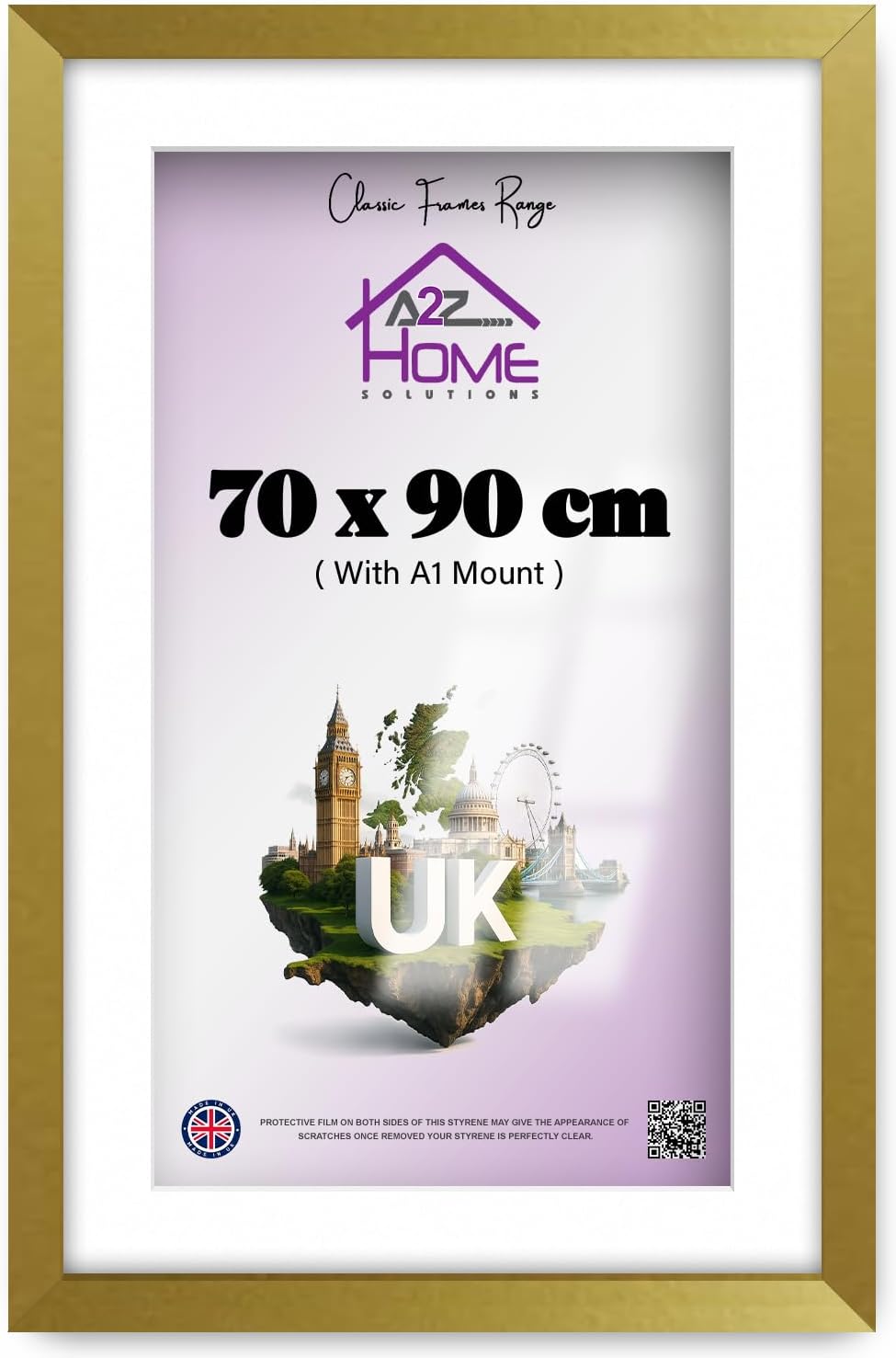 Wall Photo Frame Gold 70x90 cm Frame With 80x60 cm Mount Picture Poster Print With Clear HD Perspex 30x15 MM Moulding Mounting Hooks MDF Backboard