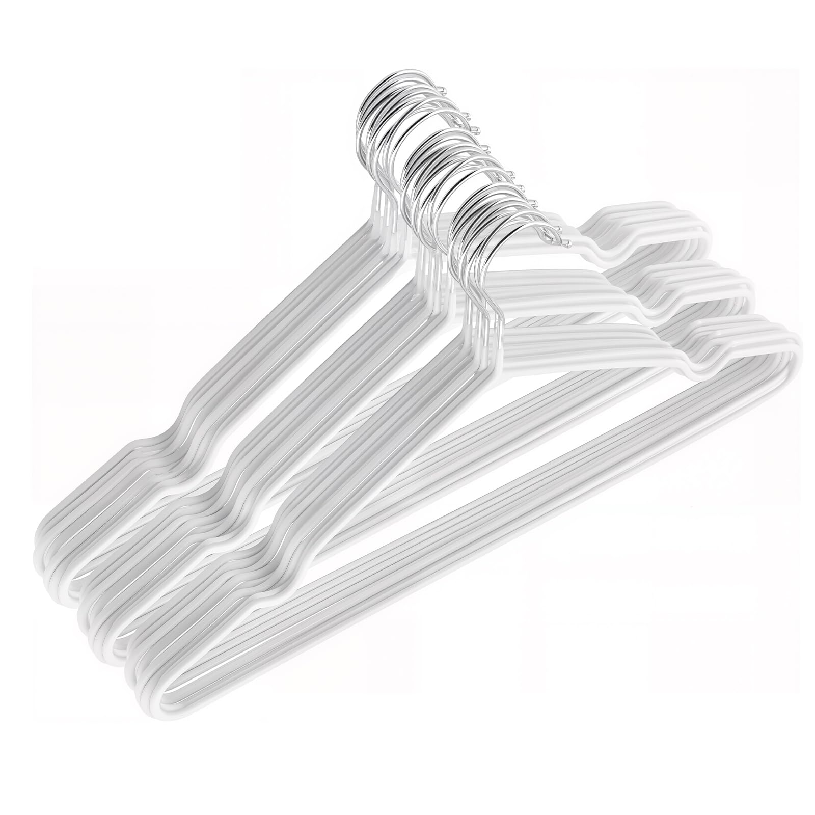 Lot de 60 cintres en métal - Blanc - 40 cm - Gaine de plastique - Peu encombrant - Antidérapants - Pour manteaux, chemises, pantalons, vestes