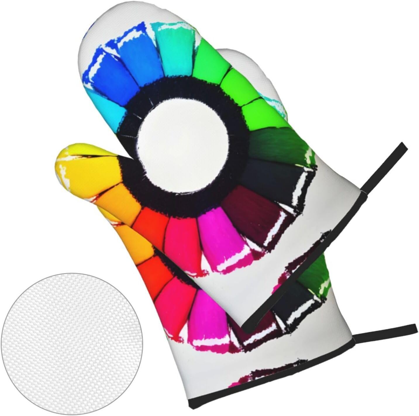 Colored Crayon Circles Patterned Kitchen Baking 4-Piece Set, High Temperature Resistant Oven Mitts and Potholders Set for Cooking Baking Grilling