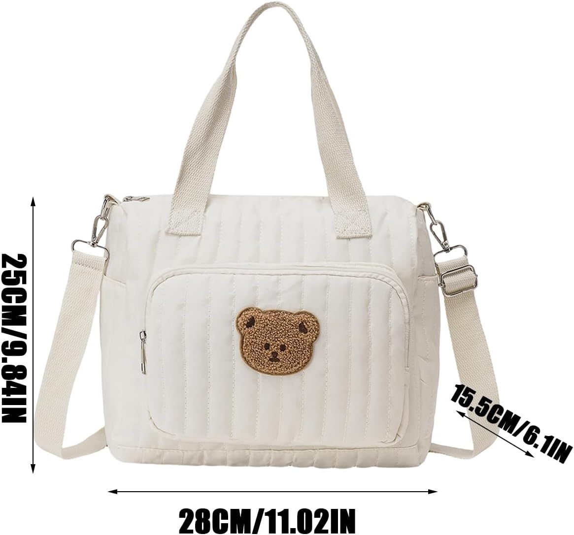 Large Diaper Bag Tote | Bear Pattern Nursery Shoulder Tote,Travel Diaper Bags with Adjustable Shoulder Strap - for Travel Work Gym School Hospital Beach Park Shopping Picnic Camping