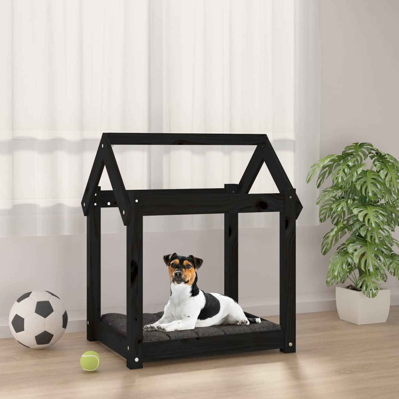 ZEYUAN Cama para Perros, Colchoneta Perro, Cama para Gatos, Sofa Perro, Cama Mascota, Alfombra Perro, Madera Maciza de Pino Negro 61x50x70 cm