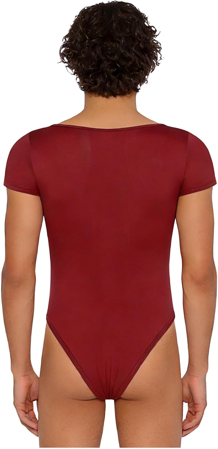 Vxuxlje Mens Solid Color Square Neck Short Sleeve Leotard Gymnastics Dance Workout Yoga Bodysuits