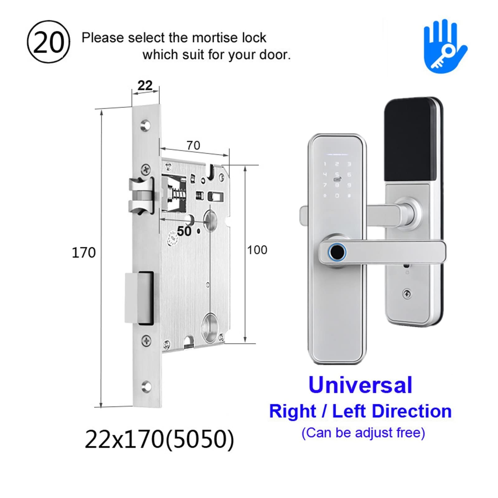 X5 Silver Smart Lock Serratura per porta con impronta digitale biometrica TT Lock App senza chiave Apri la porta da remoto Serrature per porte con impronta digitale, Serrature intelligenti a