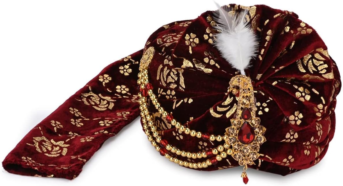Indian Traditional Ethnic Safa with Stall, Wedding Turban and Shawl, Pagdi with Stall Free Size, Groom Turban, Marriage Safa Pagdi for Dulha/Groom Free Size Maroon