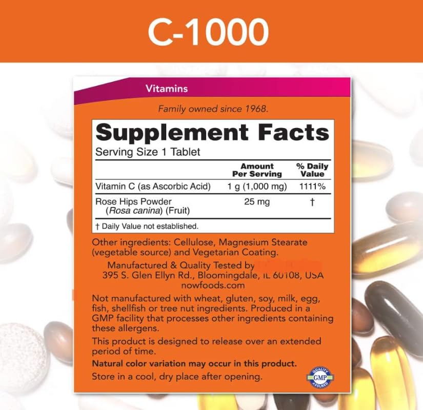 C-1000, protection antioxydante, sans OGM, 250 comprimés végétaliens