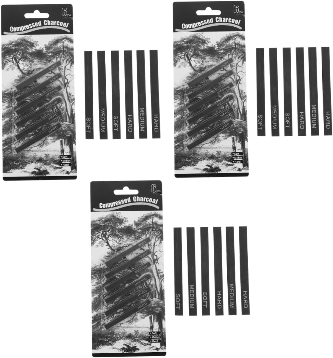 Angoily 3sets 6pcs Charcoal Sticks for Sketching and Drawing Compressed Art Supplies for Beginners and Professionals Soft and Hard Charcoal Rods for Indoor Outdoor Use 6pcs*3