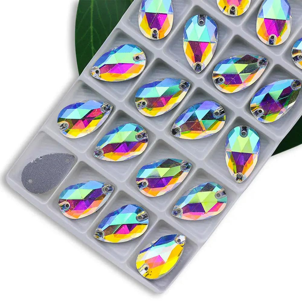 Colori Strass da Cucire Gocce di Cristallo AB Pietre di Cristallo da Cucire 2 Fori Vestiti Fai da Te Realizza Scarpe da Sposa