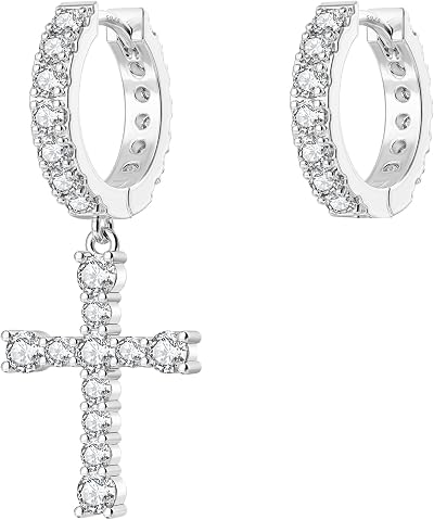 KRKC&CO Hoop Earrings for Men, Asymmetric Cross Hoop
