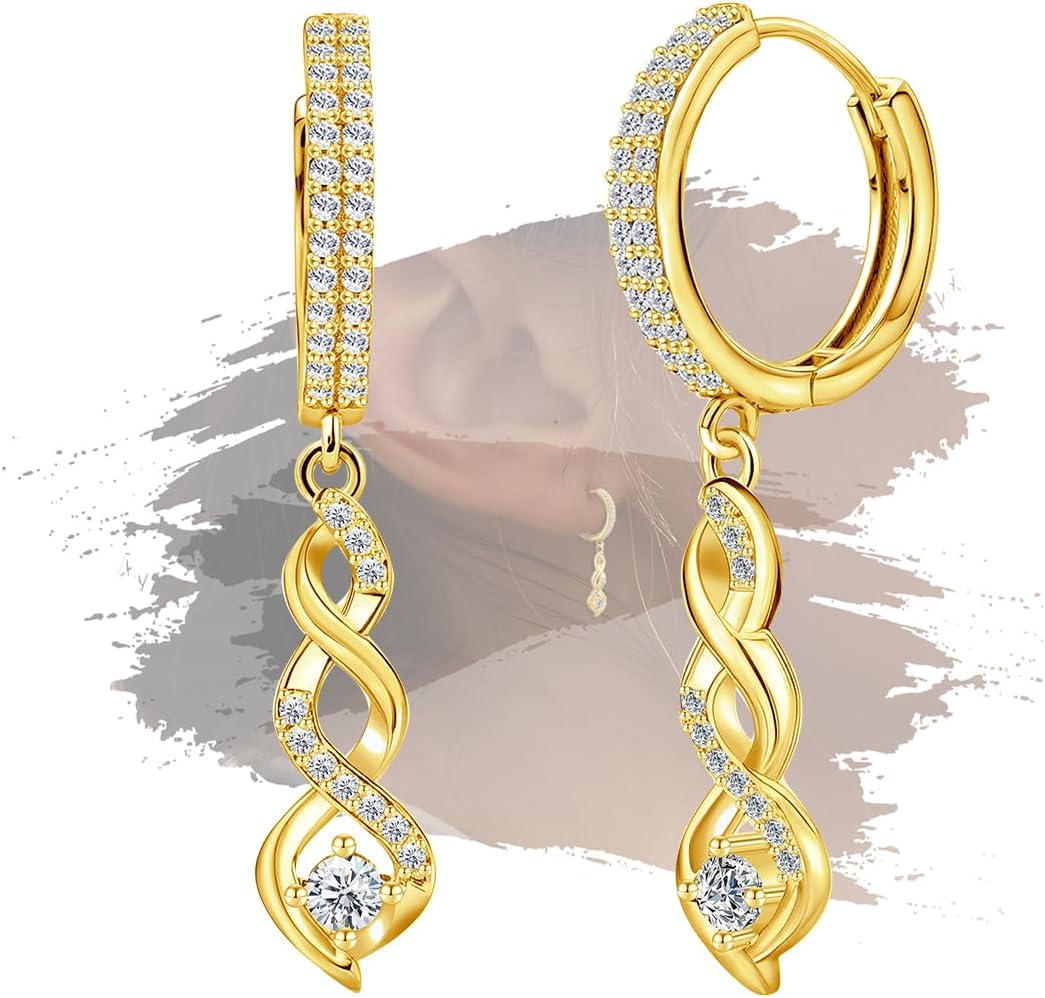 Infinity Drop Dangle Earrings for Women - Sterling Silver Cubic Zirconia Hoop Dangling Earrings Hypoallergenic Lightweight Sparkling CZ Hanging Long Earring Gifts for Her Mom Wife Sister