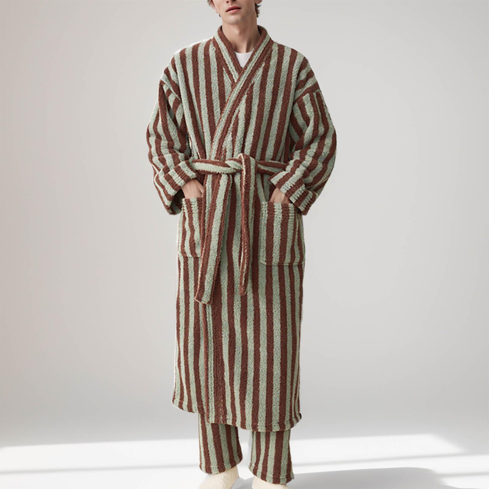 SRZYMJ Bademantel Männer, Unisex-Bademantel, Morgenmantel,- mit Kapuze, Aufsatztasche und Bindegürtel, leichte Qualität - schnell trocknend und saugstark, 100% Baumwolle Bathrobe