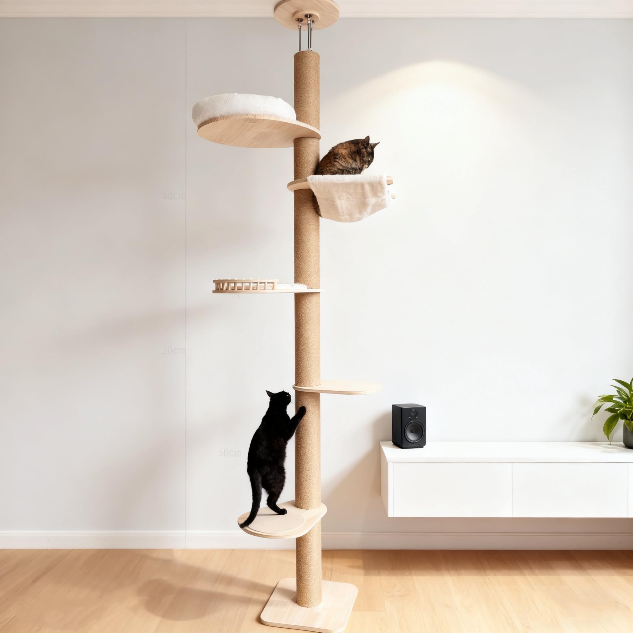 Photo 1 of Floor to Ceiling Cat Tree,Adjustable Height 90-108 inch, 6 Level Tall Climb Tower, Cat Pole with Natural Sisal Rope Scratching Post/Plush Cat Bed/Cozy Hammock