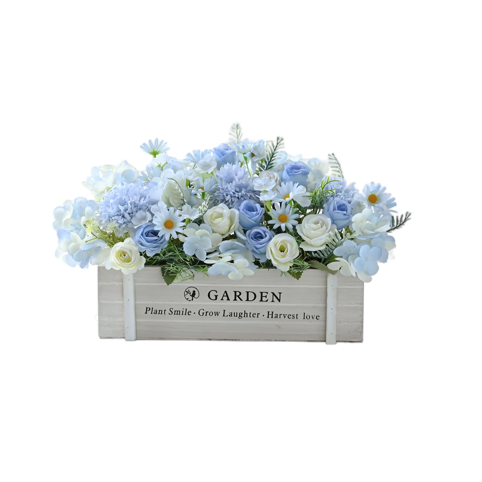 Arrangement de fleurs artificielles sans entretien en pot en bois rustique pour centre de table